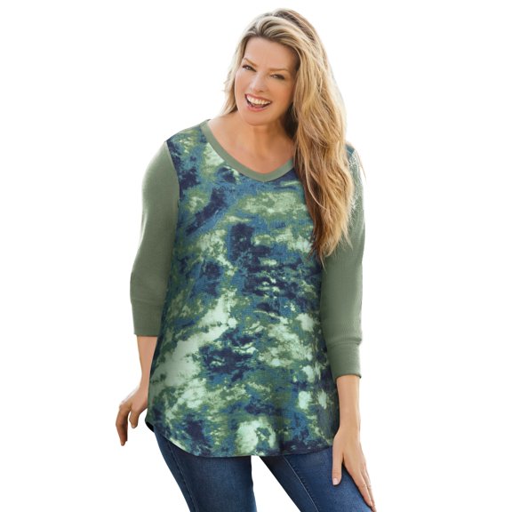 Woman Within Plus Size Colorblock Scoopneck Thermal Sweatshirt