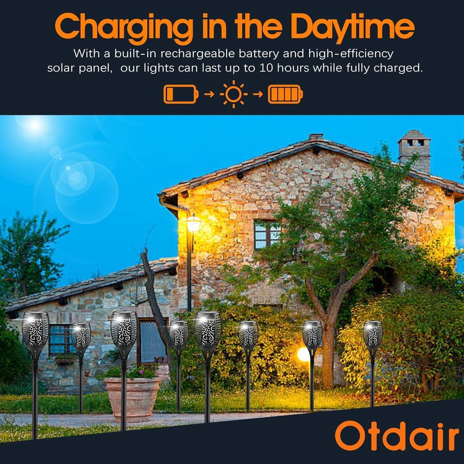 Otdair 96 LED Solar Lights Outdoor Upgraded 6 Pack, 43" Tall & Super Larger Size, Waterproof  Torches for Outside, 2200mAh Solar Solar Torch Light with Flickering Flame for Path Yard Garden