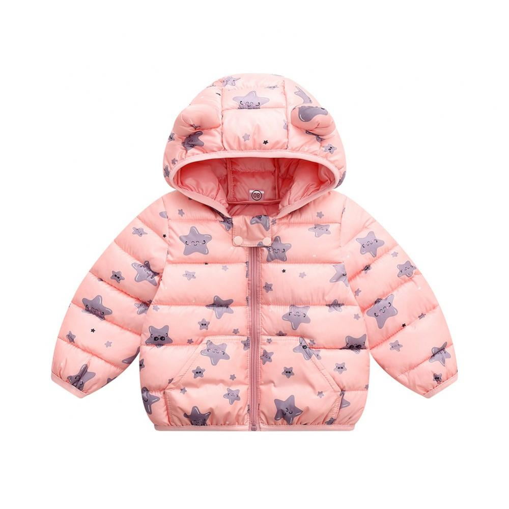 Cartoon Print Winter Coats for Kids with Bear Hooded Light Cotton Jacket  for BAPy Boys Girls, Toddlers 