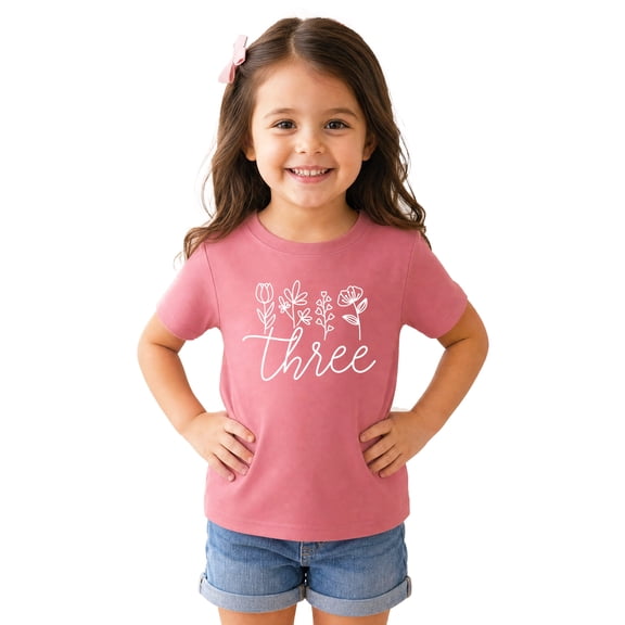 Three Floral 3rd Birthday Shirt for Toddler Girls Third Birthday Outfit White on Mauve Shirt 4T