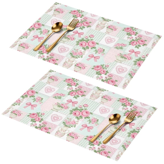 Placemat, Pioneer Flower Floral Print Pattern Place Mats Table Mat Set Of 2, PVC Washable Placemats for Party Kitchen Dining Decoration, 18x12 Inch, Fade Resistant