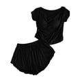 thumbnail image 2 of FRSASU Women's Pajamas 2 Piece Pjs Cozy Short Sleeve Sleepwear Set Summer Pajamas Set Flowy Casual Loose Lounge Sets Black, 2 of 6