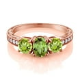 thumbnail image 2 of Gem Stone King 2.12 Ct Oval Green Peridot 18K Rose Gold Plated Silver Moissanite Ring (Size 7), 2 of 4