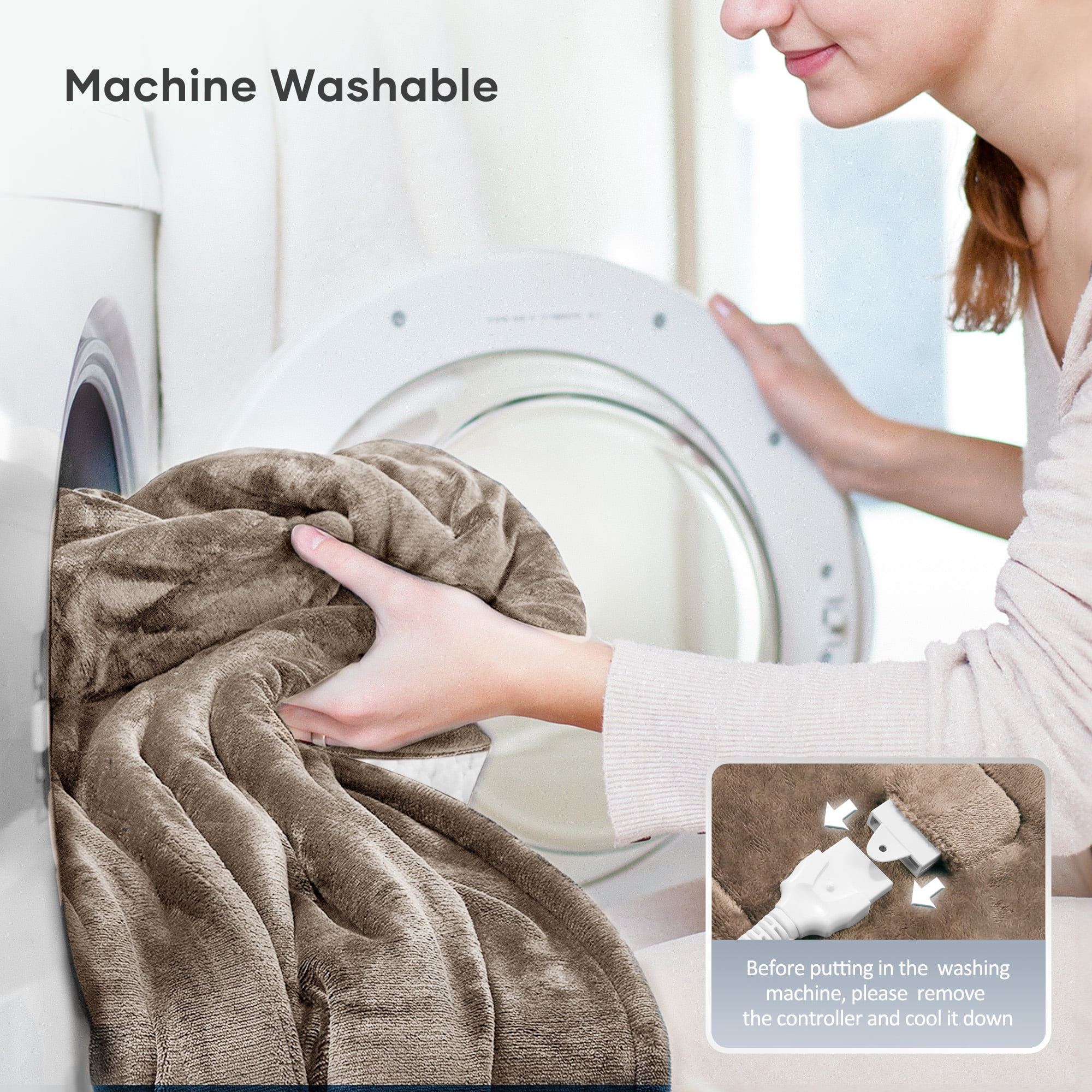 MARNUR Heated Blanket Full Size 72" x 84", Flannel & Shu Velvet Electric Blanket with Fast Heating, 6 Heating Levels, 10 Hours Timer, Linen