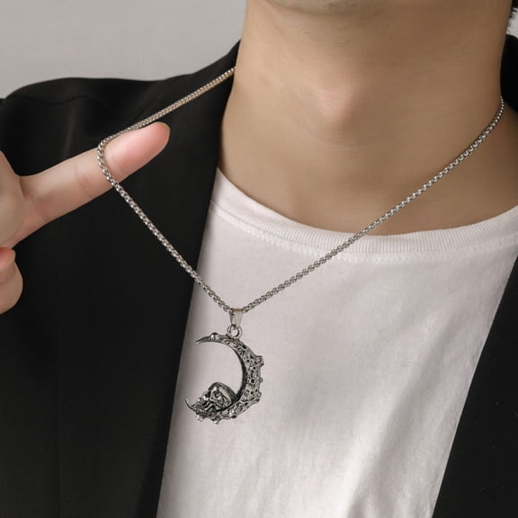 Supvox Vintage Skull Charm Necklace for Women Stainless Steel 1Set  Party Accessory