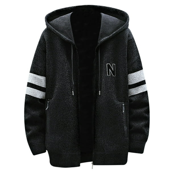 Hombres Casual Patchwork Manga larga Tejido con capucha Cárdigan Cremallera Suéter Abrigos Pompotops oipoqjl10928