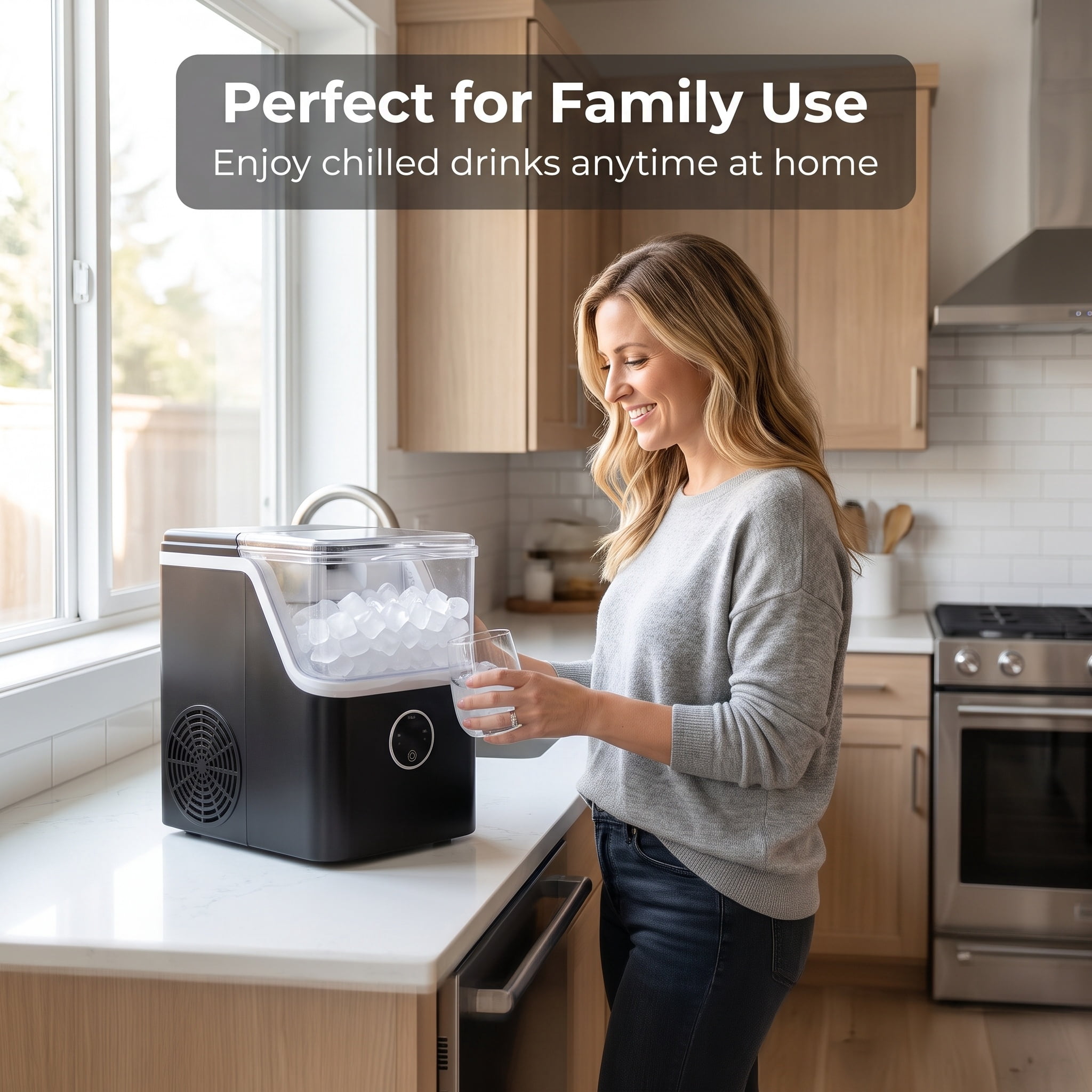 Nugget Ice Maker 35lb/24H Portable Chewable Ice Maker Machine, Pebble Crushed Soft Countertop Ice Machine, Stainless Steel, Black