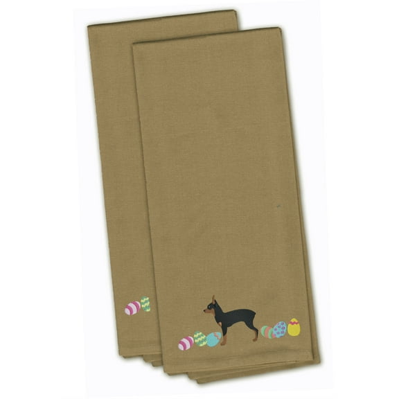 Toy Fox Terrier Easter Tan Embroidered Towel Set of 2