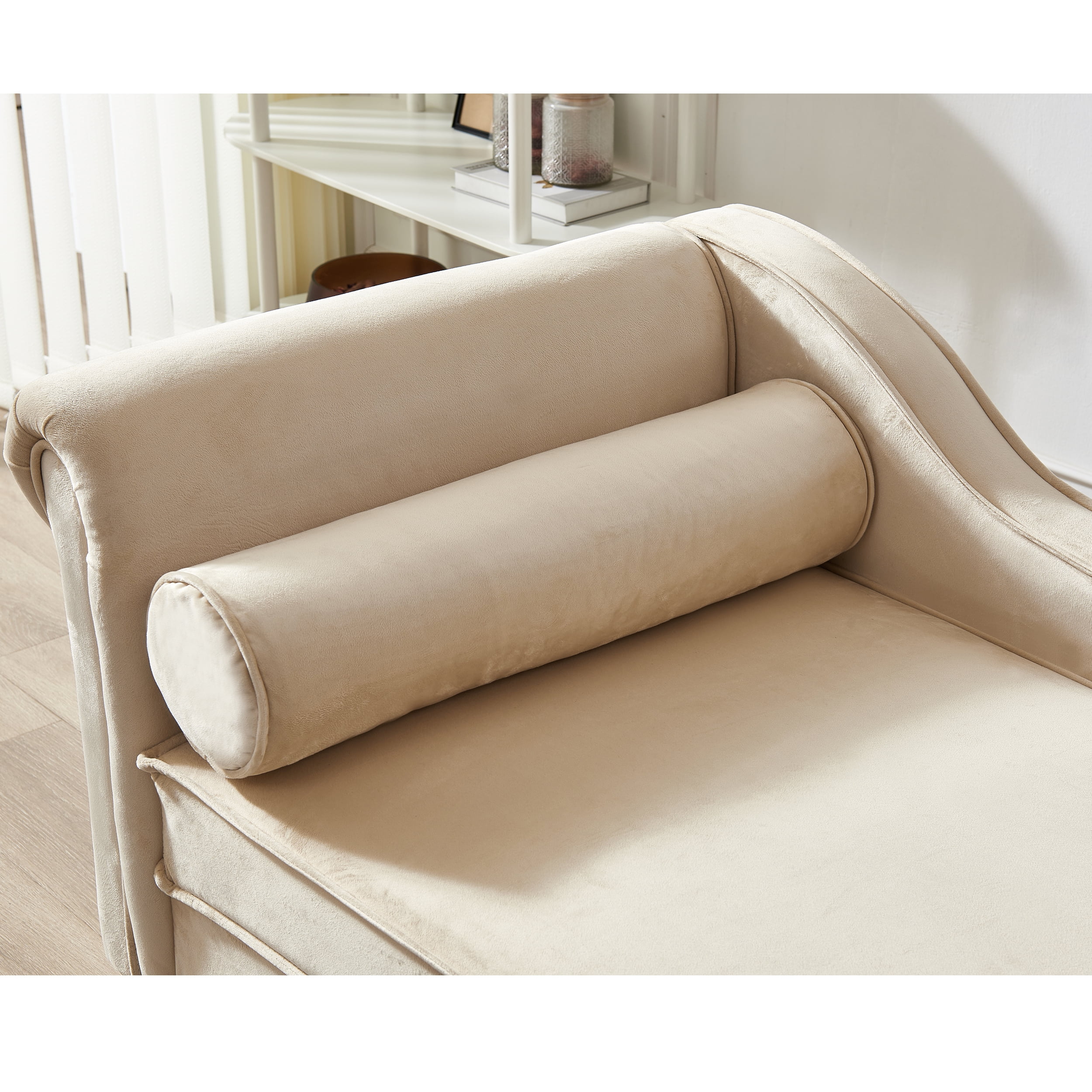 DEALTOPS Futon Sofa Chair with Storage Lounge Couch Modern Upholstered Sofa Recliner Lounge Chair for Living Room- Beige