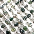 thumbnail image 3 of GKNET Wholesale Delicate Jewelry 50Pcs Natural Stone Moss Agate Gemstone Silver Plated Rings, 3 of 4