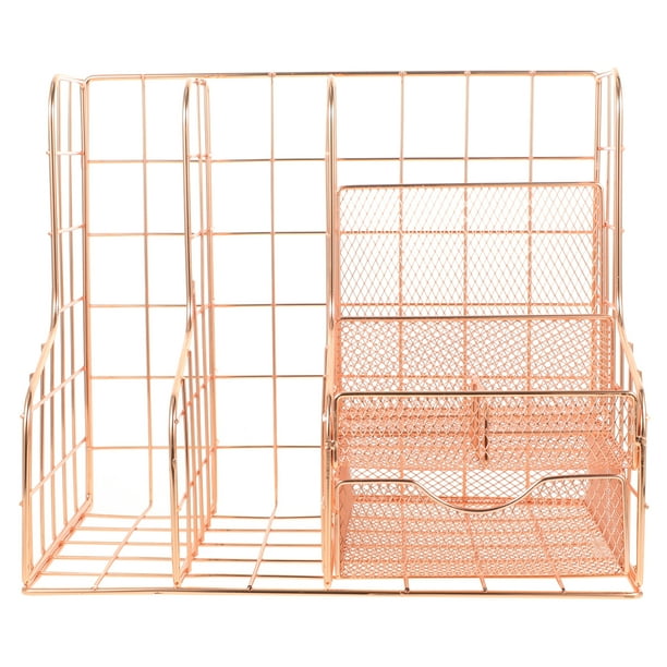 Organizador de archivos de malla para oficina, soporte de metal, organizador de documentos para escritorio, organizador de escritorio de malla