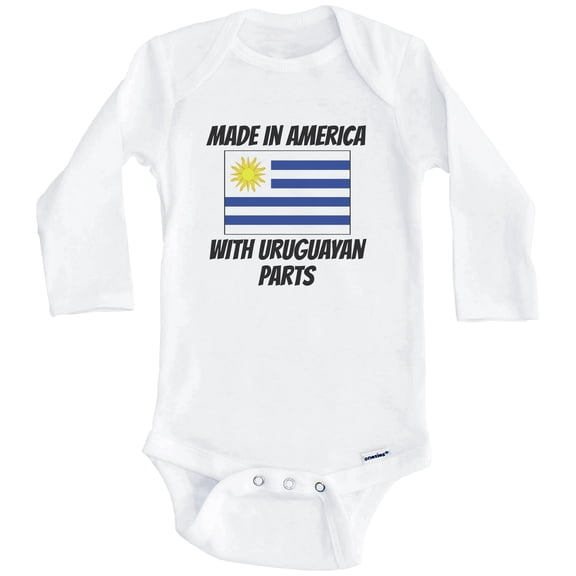 Made In America With Uruguayan Parts Uruguay Flag Funny One Piece Baby Bodysuit (Long Sleeve), 0-3 Months White