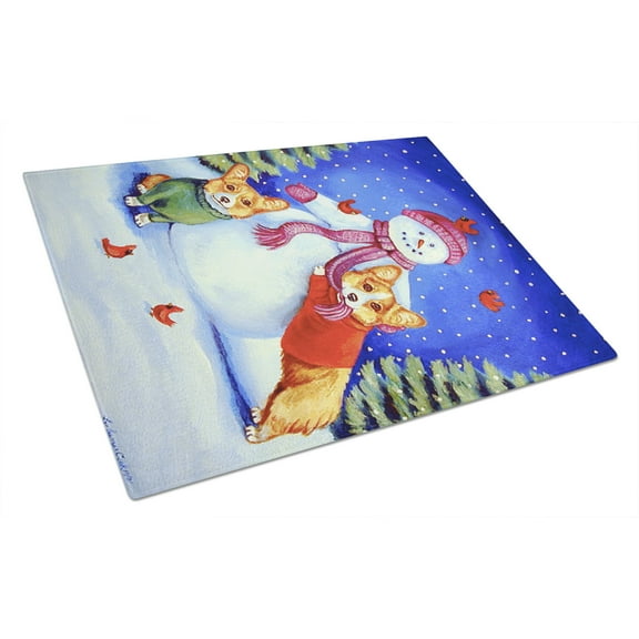Caroline's Treasures Snowman with Corgi Glass Cutting Board Large