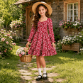 thumbnail image 4 of Lanbubble Girls Fall Dress Long Sleeve Floral Tiered Casual Flowy Dresses Square Neck A Line 7-14Y, 4 of 5