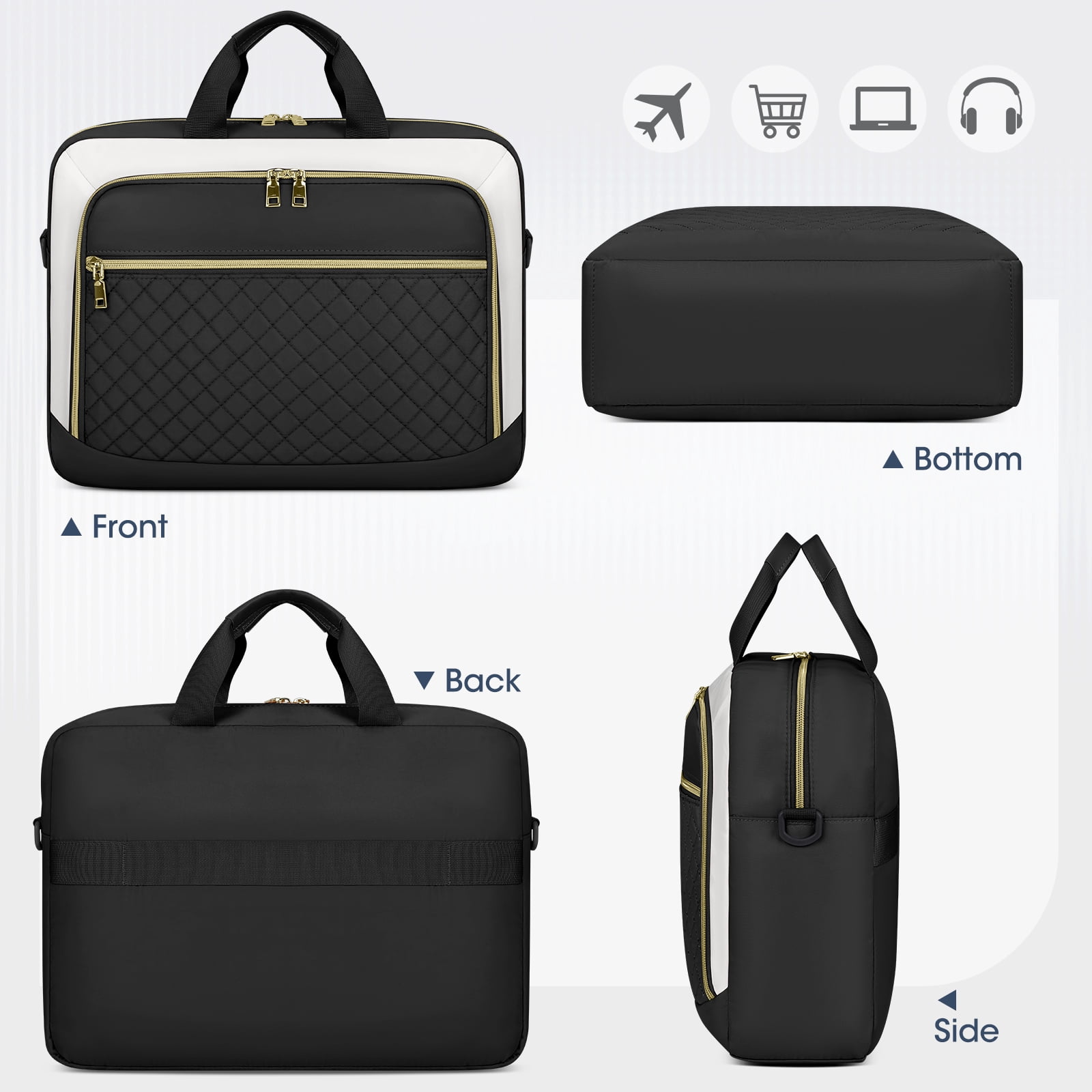 Laptop Bag 17.3 Inch Laptop Briefcase for Women Men Messenger Bag Waterproof Shoulder Large Computer Bag for Business Office Work College,Black