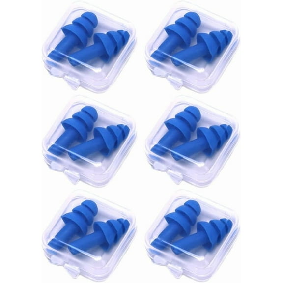 Swimming Earplugs, 6 Pair - Comfortable, Waterproof, Reusable Silicone Ear Plugs for Swimming, Snorkeling, Showering, Surfing and Bathing (Blue)