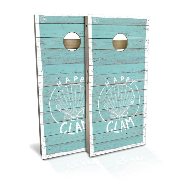 Skip's Garage | Happy As A Clam Cornhole Board Set | Includes Boards & Bags | Choose Your Size & Accessories
