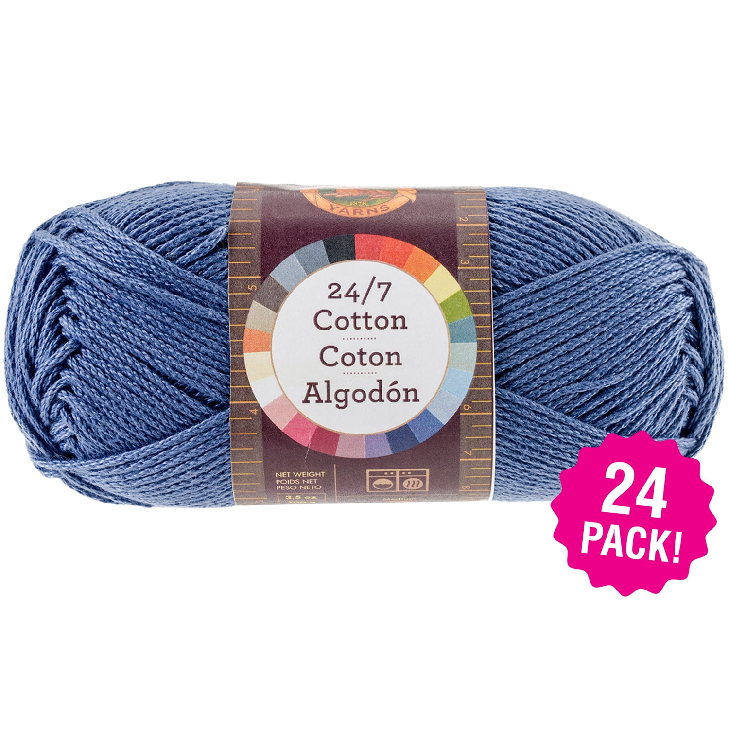 Lion Brand 24/7 Cotton Yarn Denim, Multipack of 24