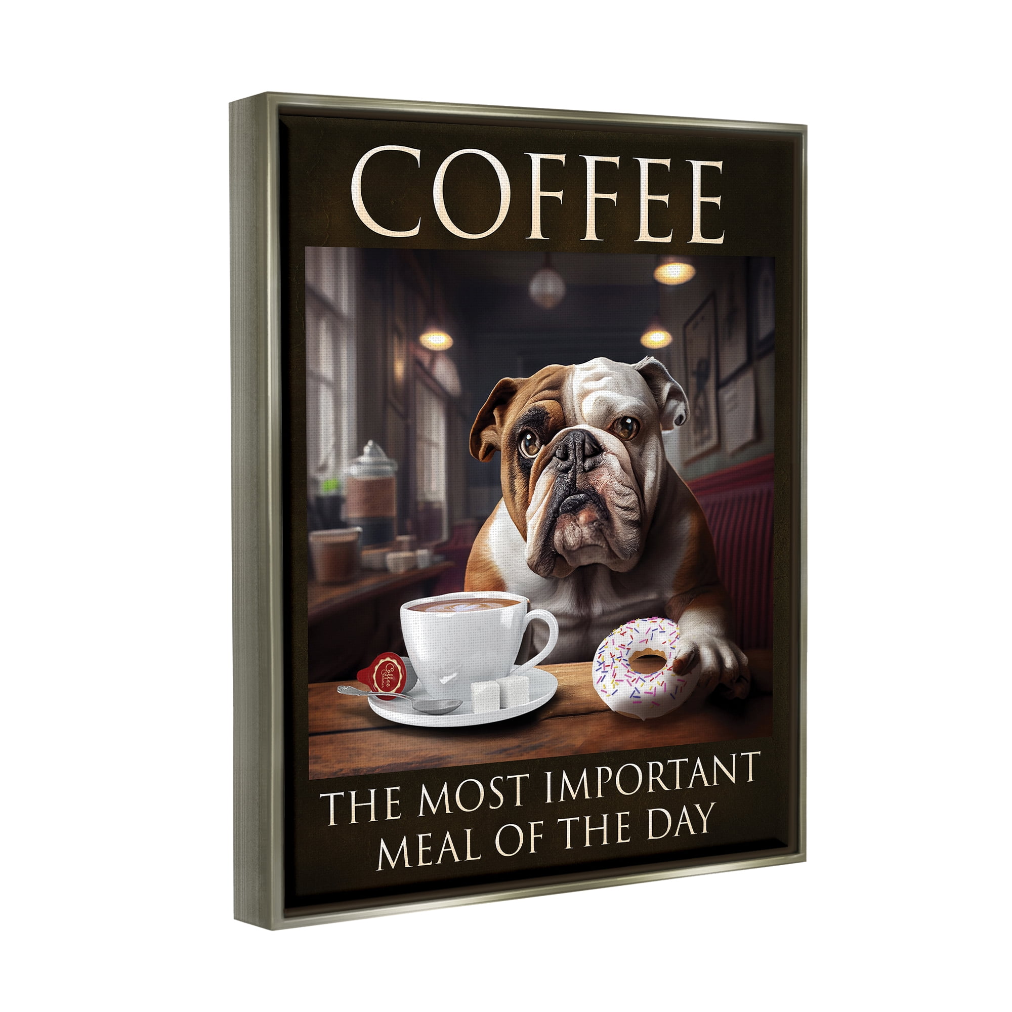 Stupell Industries Coffee Important Meal Dog Animals & Insects Painting Gray Floater Framed Art Print Wall Art, 25 x 31