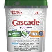 Cascade Dishwasher Detergent Pods, Platinum with Oxi Deep Clean Actionpacs Dishwasher Pods, Fresh Scent, 75 Count, Silver and Green