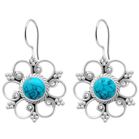DESIGNICE 2026 New Earrings for Women,Hollow Floral Design Jewelry for Women for Party,Casual,Office,Photoshoot,Turquoise Imitation Women'S Earrings,Synthetic Turquoise