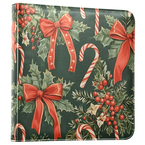 FORMRS 3 Ring Photo Album 4"x6" Self Adhesive Large Capacity PU Leather Cover, Christmas Holly Bows