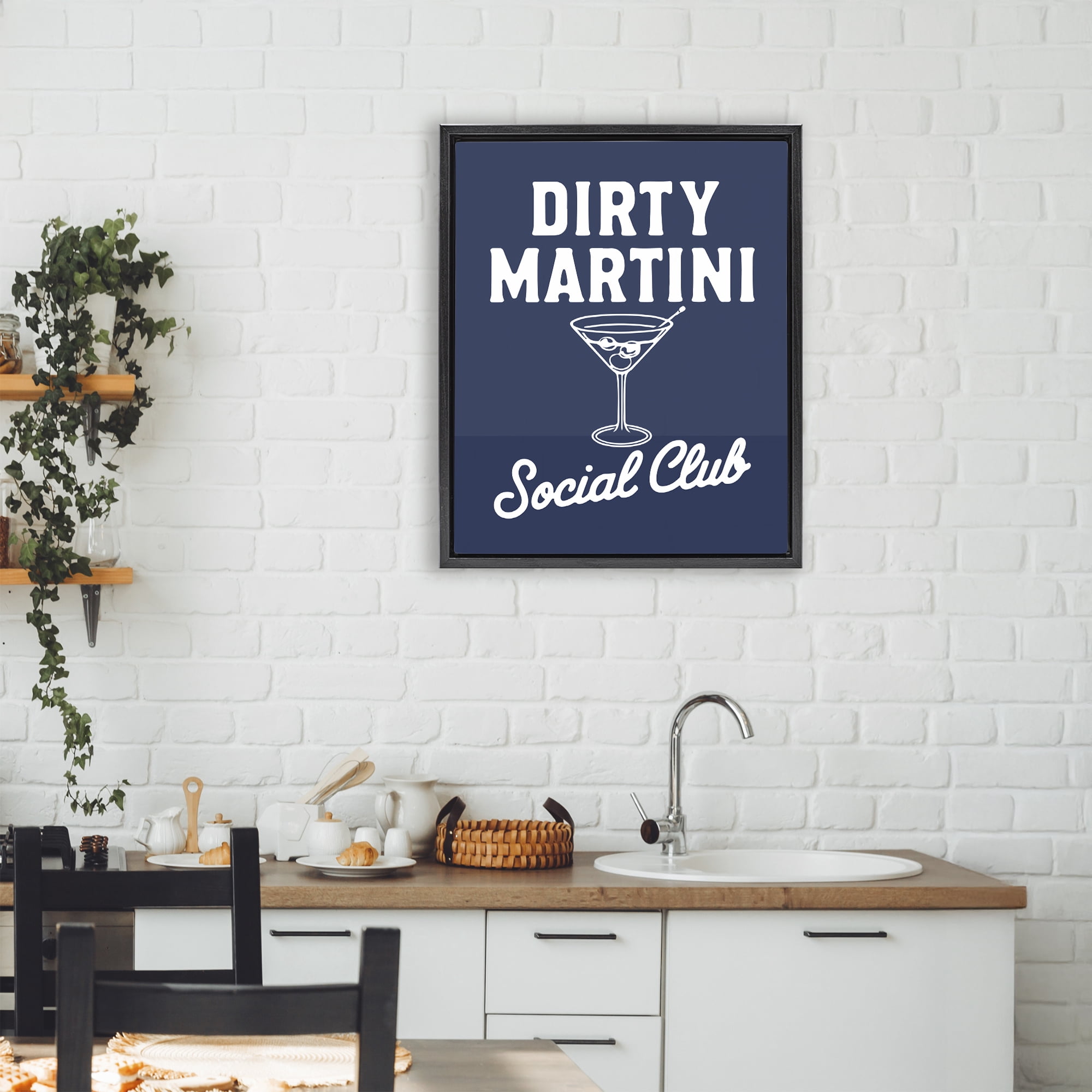 Stupell Industries Retro Dirty Martini Club Black Framed Floater Canvas Wall Art, design by Lettered and Lined