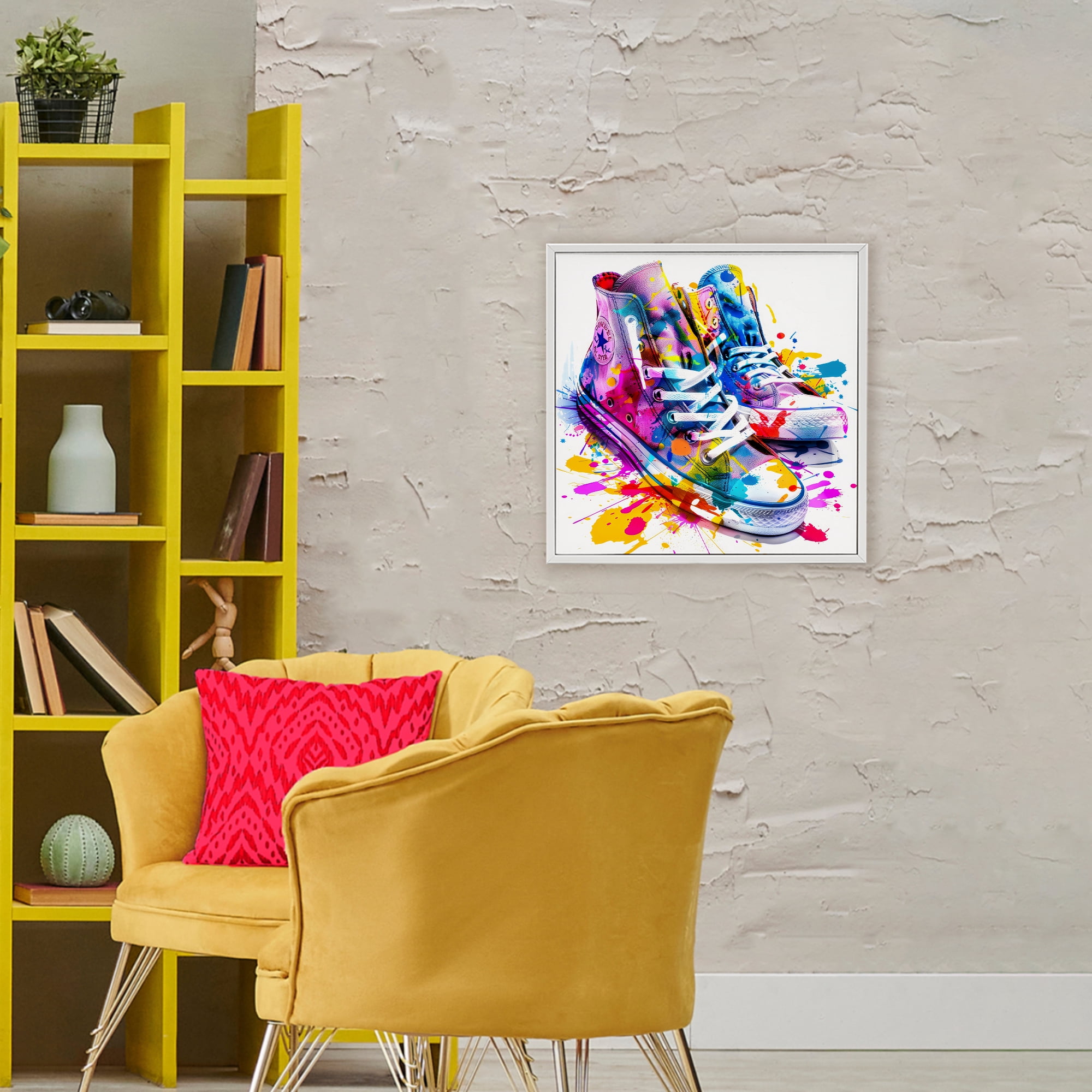 Stupell Industries High Top Sneakers Splash White Framed Giclee Art, design by Creative Studio