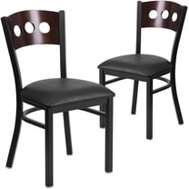 Flash Furniture 2 Pk. HERCULES Series Black 3 Circle Back Metal Restaurant Chair - Walnut Wood Back, Black Vinyl Seat