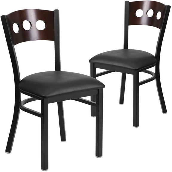 Flash Furniture 2 Pk. HERCULES Series Black 3 Circle Back Metal Restaurant Chair - Walnut Wood Back, Black Vinyl Seat