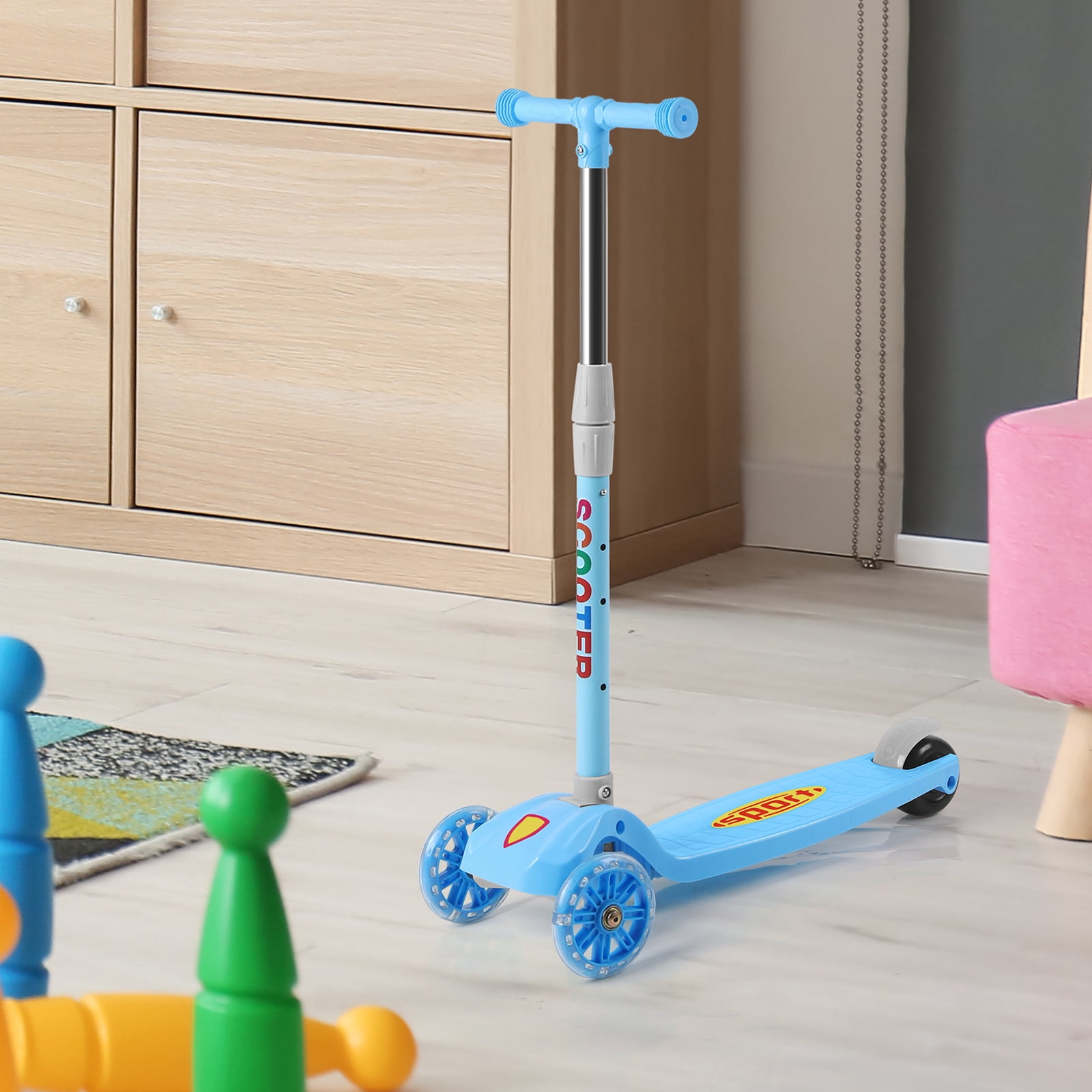 Blue 3 Wheel Kids Adjustable Scooter Big Wheels