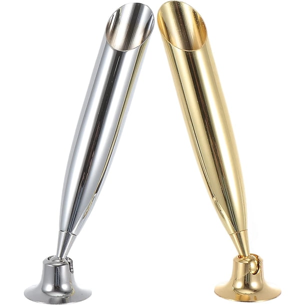 Portalápices de escritorio de metal, portalápices, base de embudo para bolígrafos de escritorio, soporte para lápices de escritorio para hotel de oficina en casa (dorado plateado) (2 unidades)