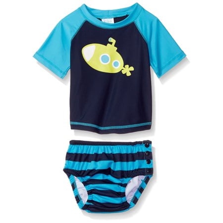 KIKO & MAX Boys Rashguard and Diaper Cover Swim Set, Navy Submarine, M