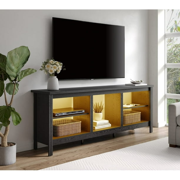 Farmhouse TV Stand for 75 inches Flat Screen, LED Wood Media Console