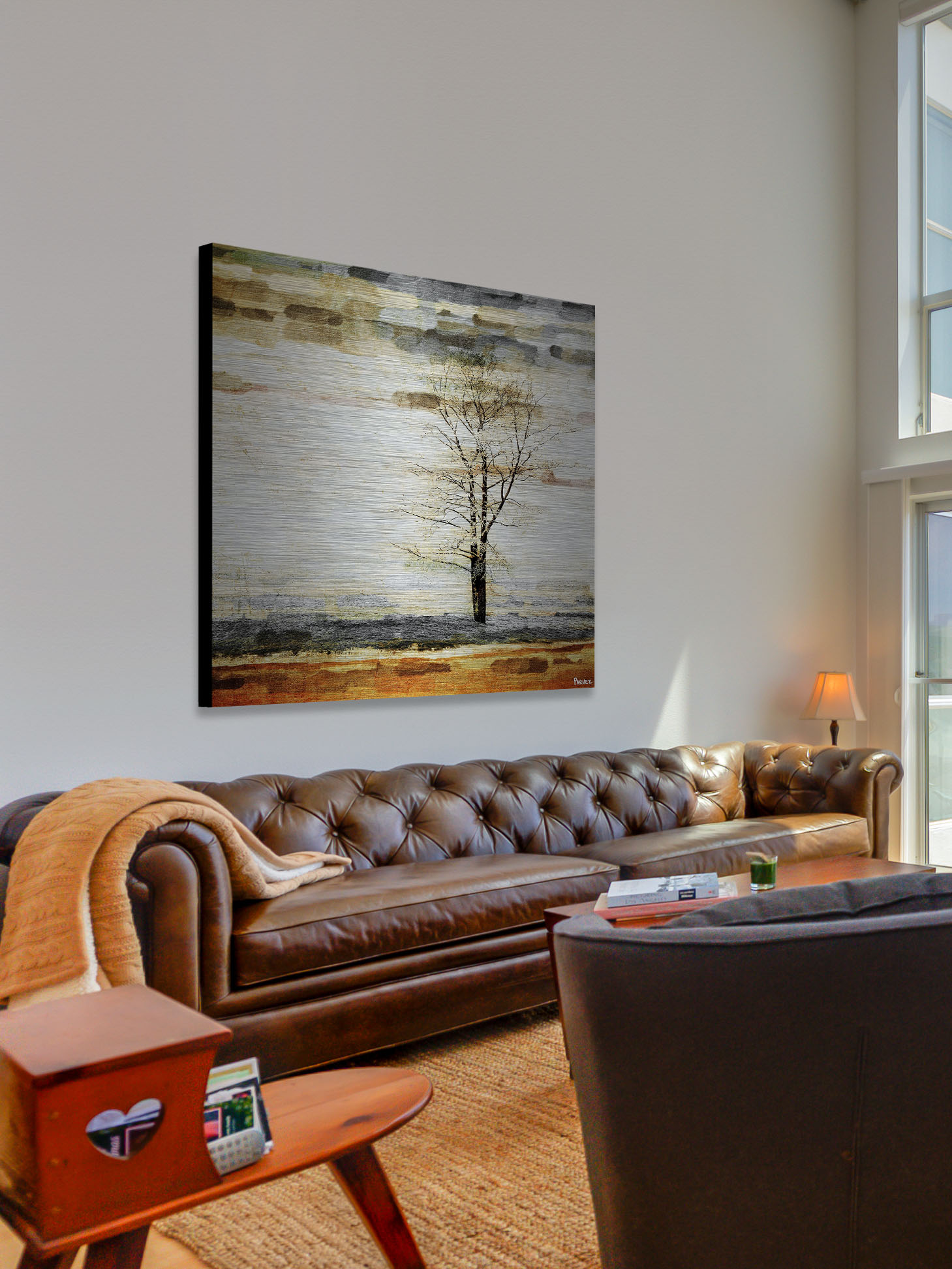 Parvez Taj Pt-Wnpw - 49 - Al - 40, 40" x 40" "Lone Tree" Art Print On Aluminum