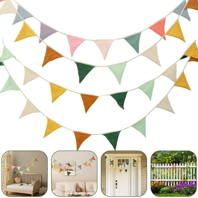 CUITING 2Pcs Pennant Banner Multicolor Bunting Cotton Triangle Flag Hanging Bunting Washable Nursery Flag Banner 8.53ft