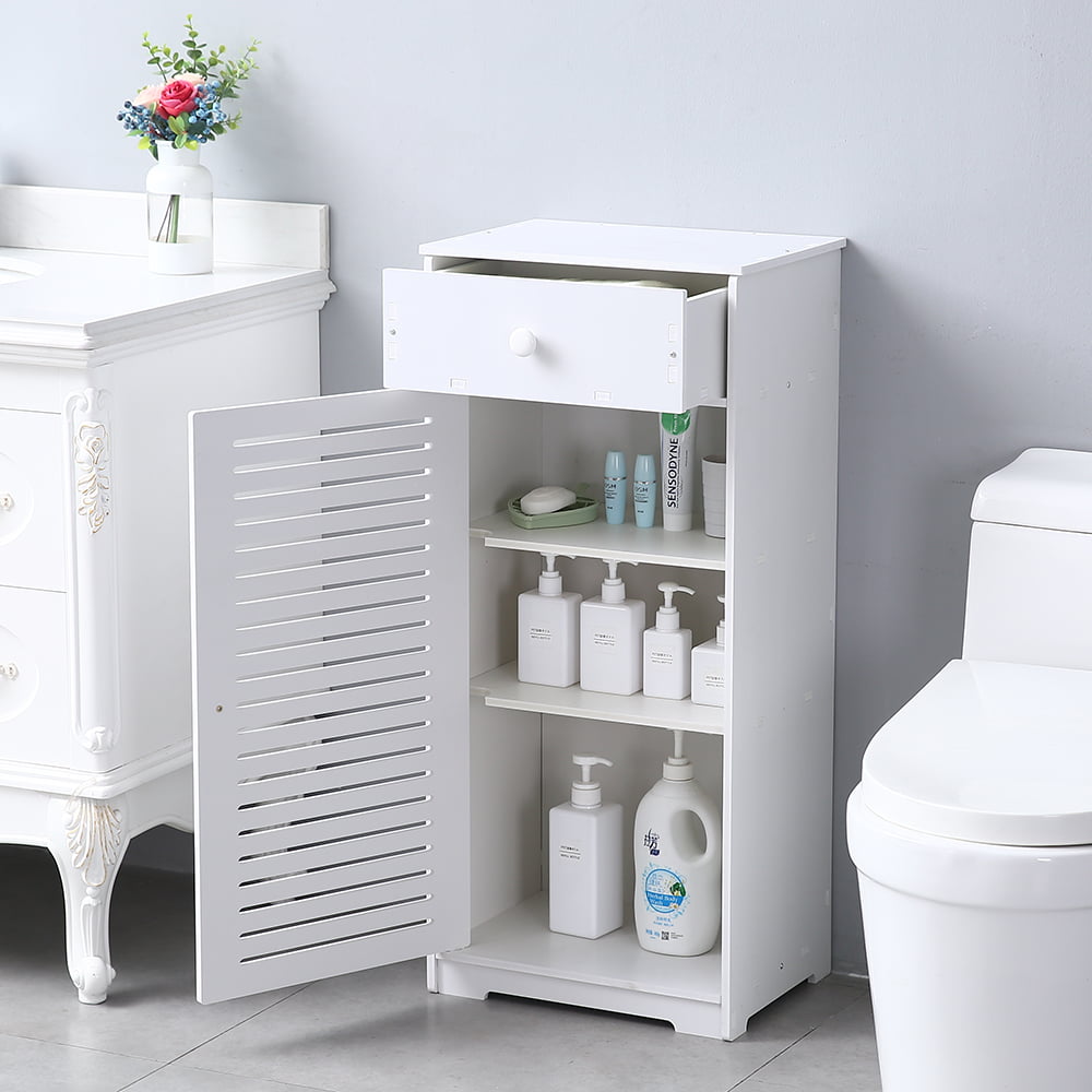 Removable Free Standing Multifunctional Toilet Side Stand Storage Organizer Toiletries,White Bathroom Floor Storage Cabinet 2 Layers Drawer 75 × 52 × 16cm 