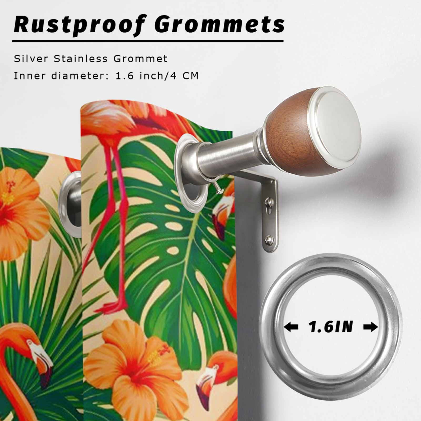 Red Flamingos Outdoor Curtains for Patio, Jungle Plants Hibiscus Flower Green Leaf Botanical Sunshade Privacy Drapes Grommet Waterproof Outside Curtains for Porch/Cabana/Balcony 54"x 108", 1 Panel