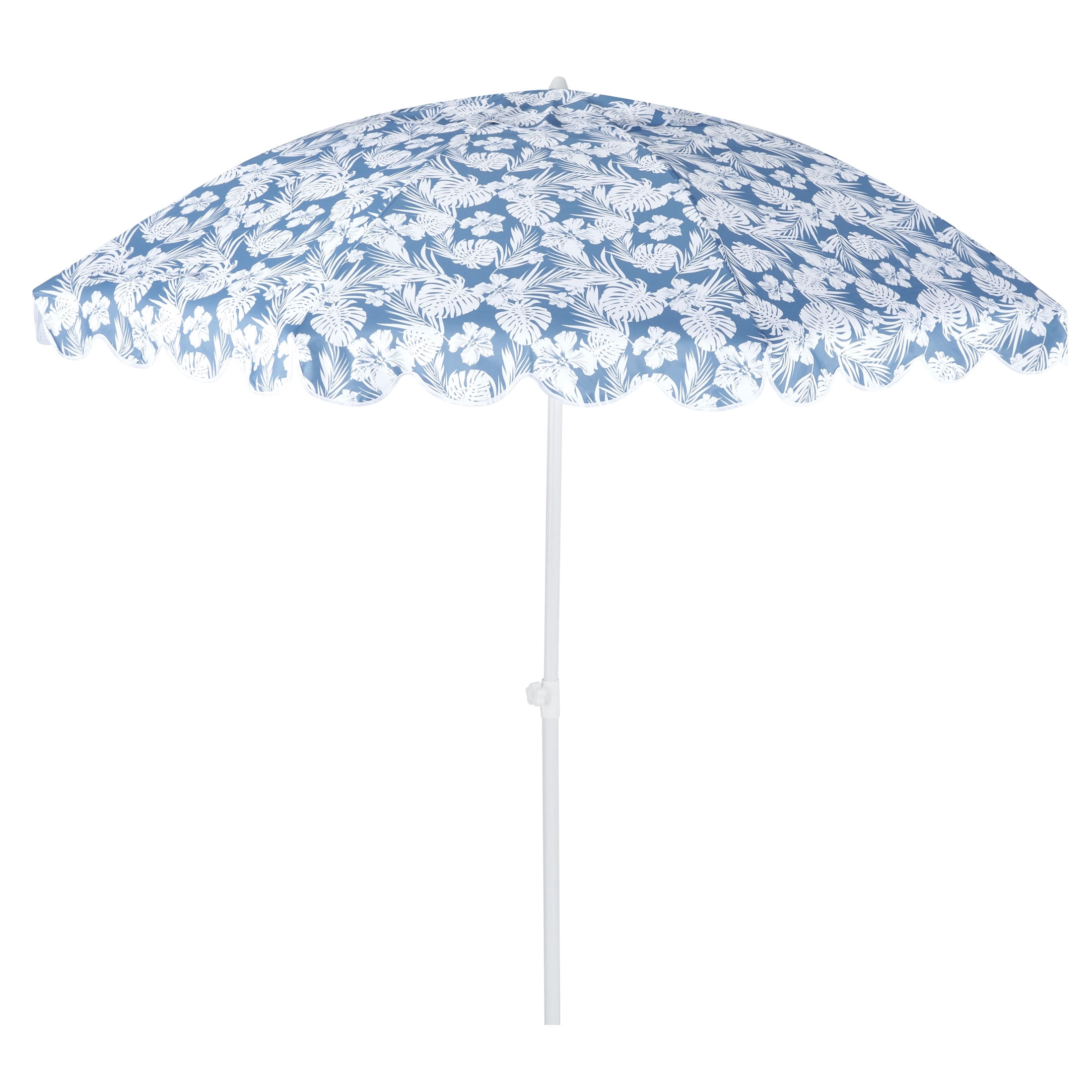 Mainstays 7.5 ft Resort Beach Umbrella with Sand Anchor and Tilt, Blue Palm Design