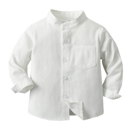 

Boys Shirts Spring Boy s Shirt Solid Color Standing Long Sleeve Single Cotton Cardigan Children s Shirt Custom T Shirts(Color:White Size:10-11 Years)