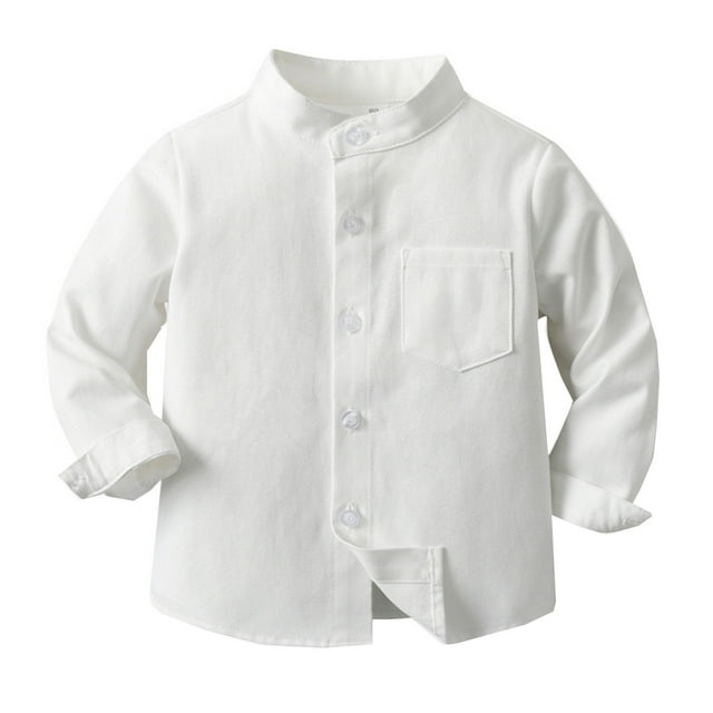 Youth Thermal Youth Compression Spring Boy's Shirt Solid Color Standing Long Sleeve Cardigan Children's Shirt