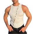 thumbnail image 1 of pstuiky Camiseta sin mangas para hombre, Camiseta sin mangas para hombre, ajustada, sin mangas, con botones y cuello en U, informal Chaleco de hombre m, 1 of 5