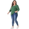 thumbnail image 3 of DARING DIVA Women's Plus 3/4 Sleeve V Neck Button Decor Casual Blouse 4X Green, 3 of 6