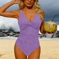 thumbnail image 5 of Antqov One Piece Swimsuit Women, Solid Color V Neck Padded Open Back Conservative Tummy Control Bathing Suit, Summer Vacation Cozy Casual Sports Swimwear, 5 of 9