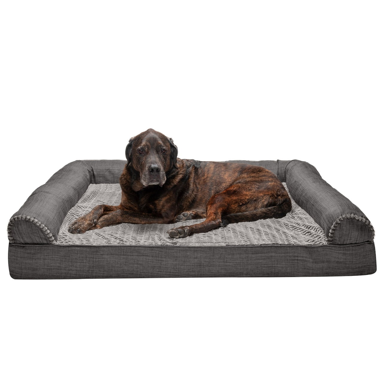 FurHaven Pet Dog Bed Memory Foam Luxe Fur & Performance Linen Sofa