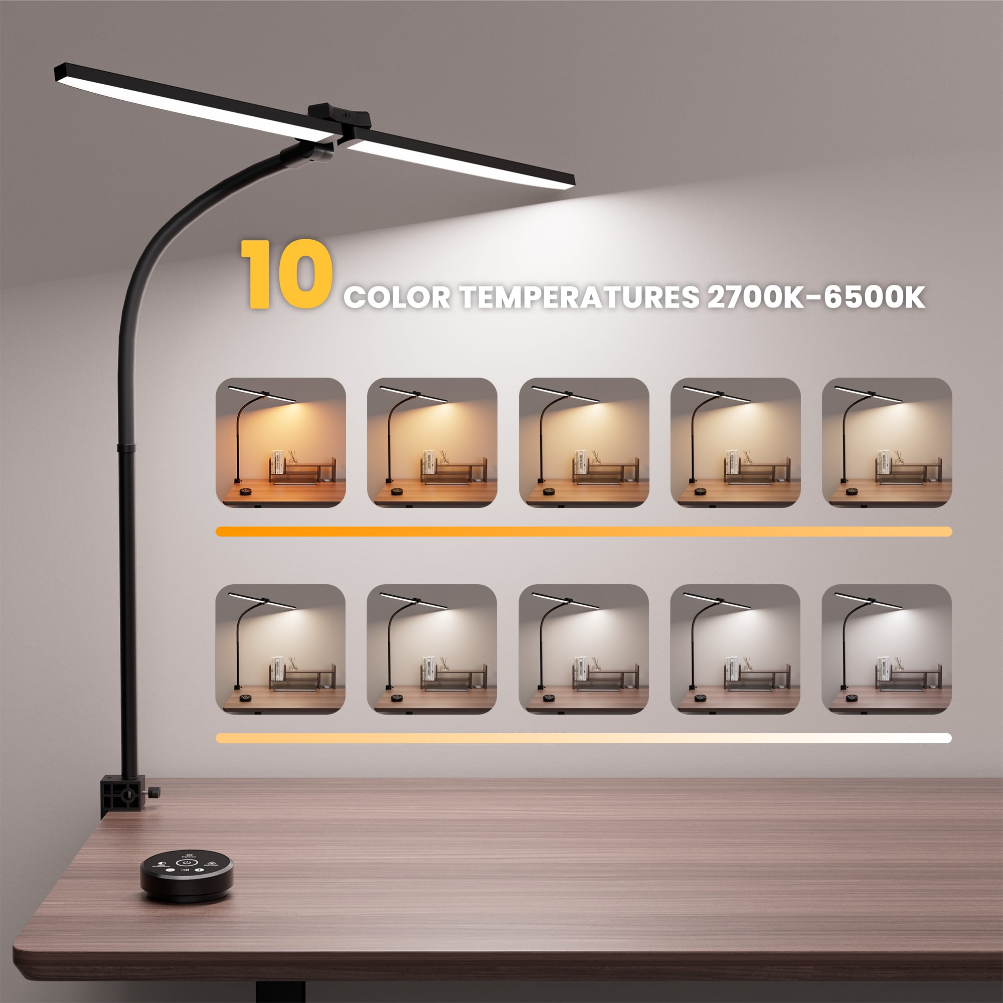 CAALOGT LED Desk Lamp for Home Office, 24W Modern Eye-Caring Architect table Lamp, Adjustable Head, Stepless Dimming