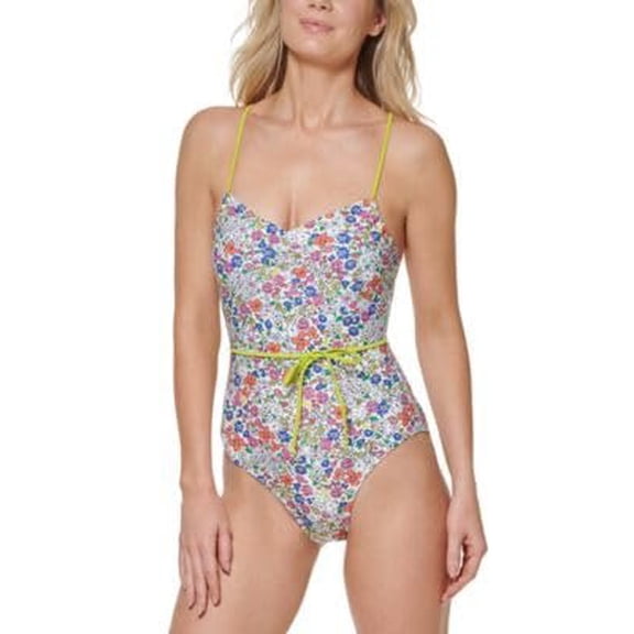 Tommy Hilfiger Adjustable Tie Belt One-Piece Floral White 8