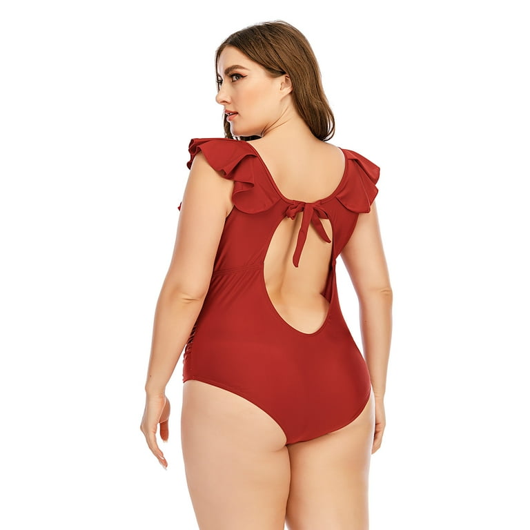 YWDJ Clearance Tankini Bathing Suits for Women One Piece Monokini Plus Size Large  Bust Romper Solid Plus Size Swimsuit for Women High Waisted Bikini Womens  Swimsuits 40-Red XXXXXL 