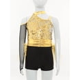 thumbnail image 3 of inlzdz Combinaison Courte à Sequins pour Filles, Jupe en Tulle, Performance Jazz Latin Or 8, 3 of 7
