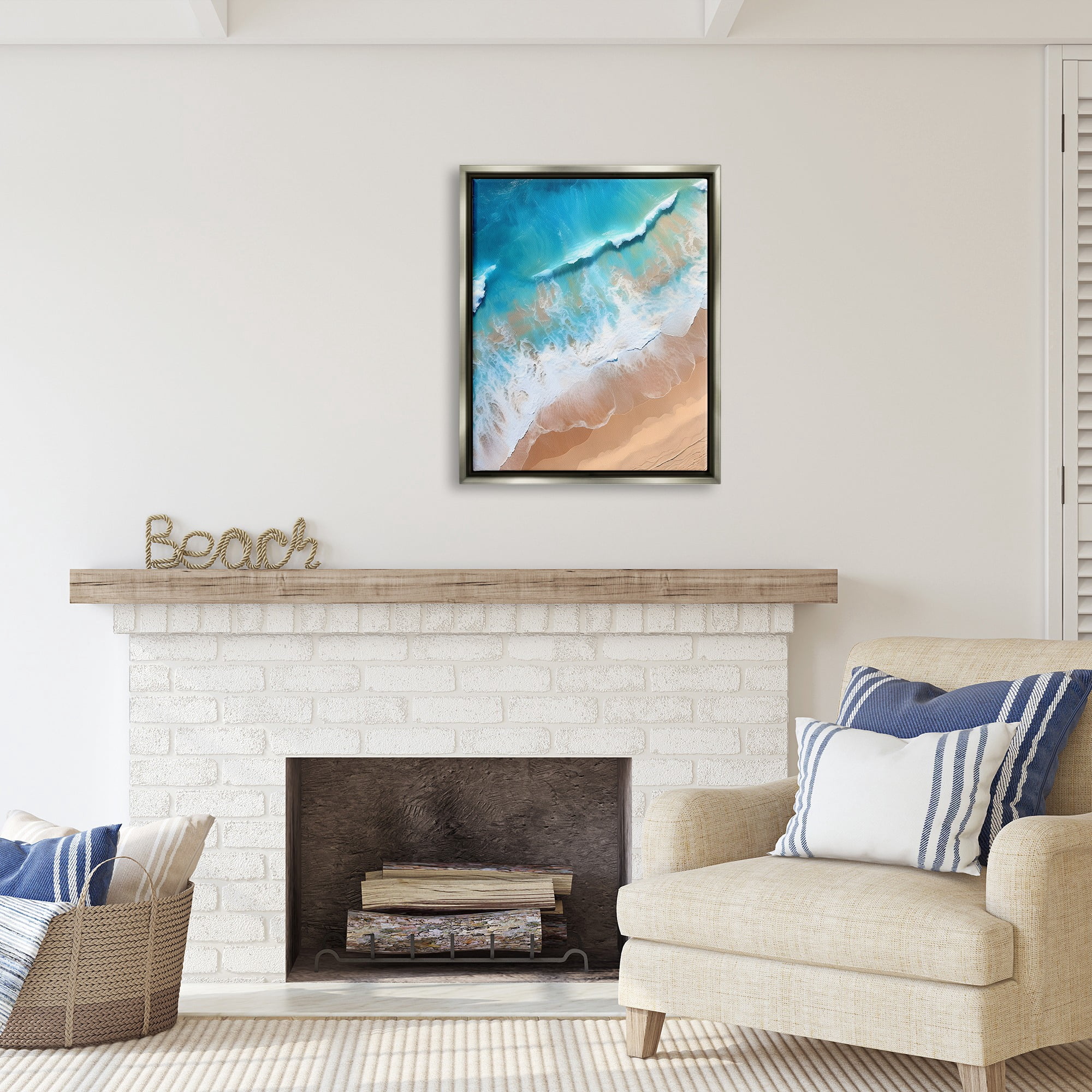 Stupell Industries Aerial Abstract Sea Waves Landscape Painting Gray Floater Framed Canvas Art Print Wall Art, 25 x 31